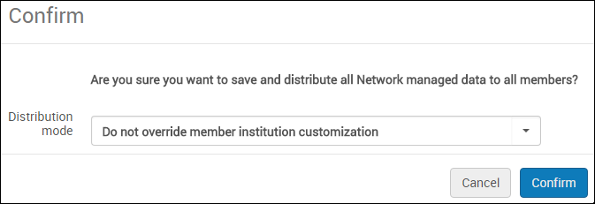 Distribute Table to Network Members Confirmation Dialog Box